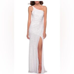 One Shoulder Sequin Gown White